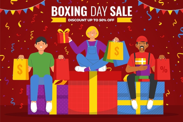 Ręcznie Rysowane Płaskie Tło Sprzedaży Boxing Day