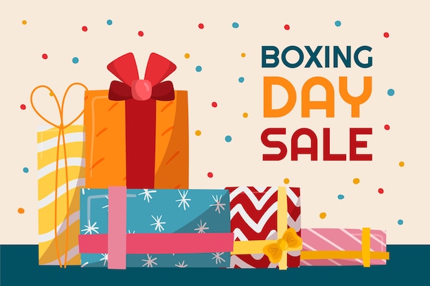 Bezpłatny wektor ręcznie rysowane płaskie tło sprzedaży boxing day