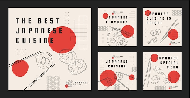 Bezpłatny wektor ręcznie rysowane post na instagramie japońskiej restauracji