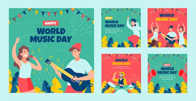 Ręcznie rysowane post na instagramie z okazji Światowego Dnia Muzyki