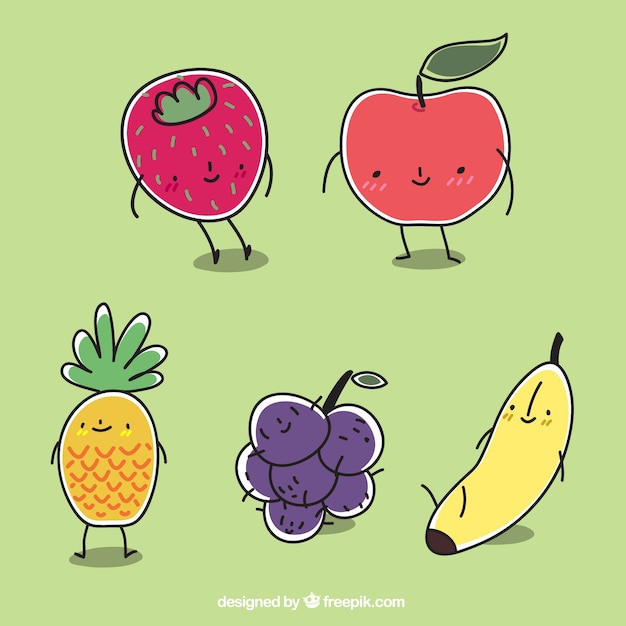 Bezpłatny wektor ręcznie rysowane postacie ładne owoce