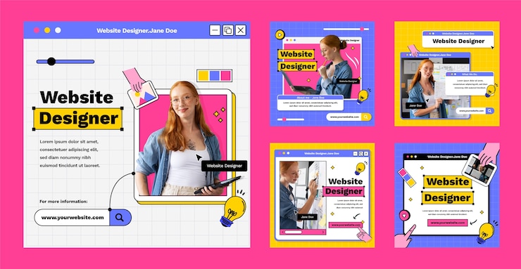 Bezpłatny plik Wektor ręcznie rysowane posty na instagramie projektanta stron internetowych