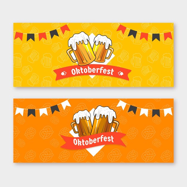 Ręcznie Rysowane Poziome Banery W Stylu Oktoberfest