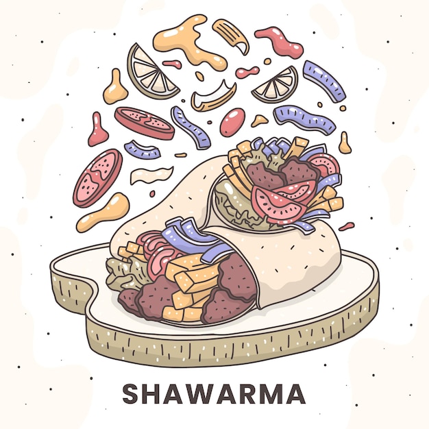 Ręcznie Rysowane Pożywne Ilustracja Shawarma