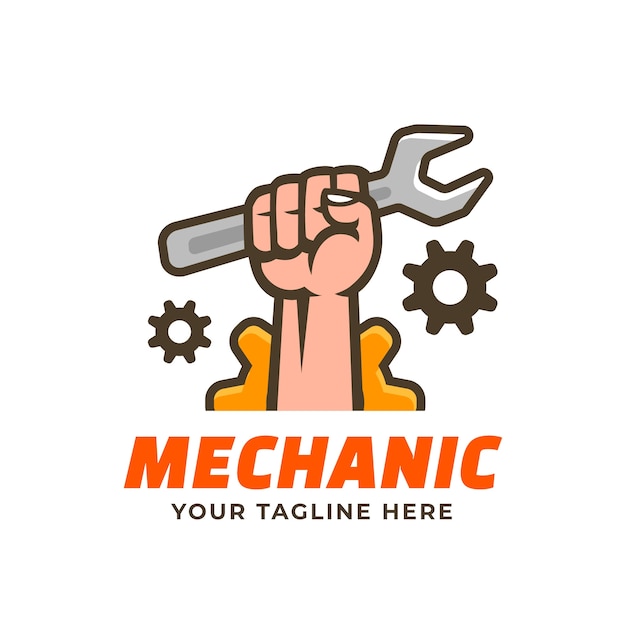 Bezpłatny wektor ręcznie rysowane projektowanie logo naprawy mechanicznej