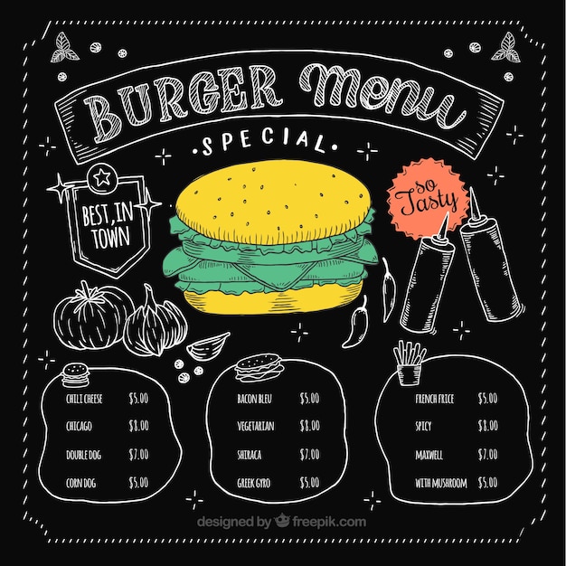 Bezpłatny wektor ręcznie rysowane projektu menu burger