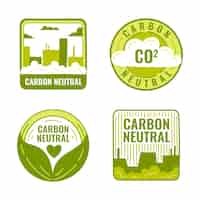 Bezpłatny wektor ręcznie rysowane projekty etykiet i znaczków neutralnych pod względem emisji dwutlenku węgla