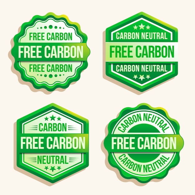 Ręcznie Rysowane Projekty Etykiet I Znaczków Neutralnych Pod Względem Emisji Dwutlenku Węgla