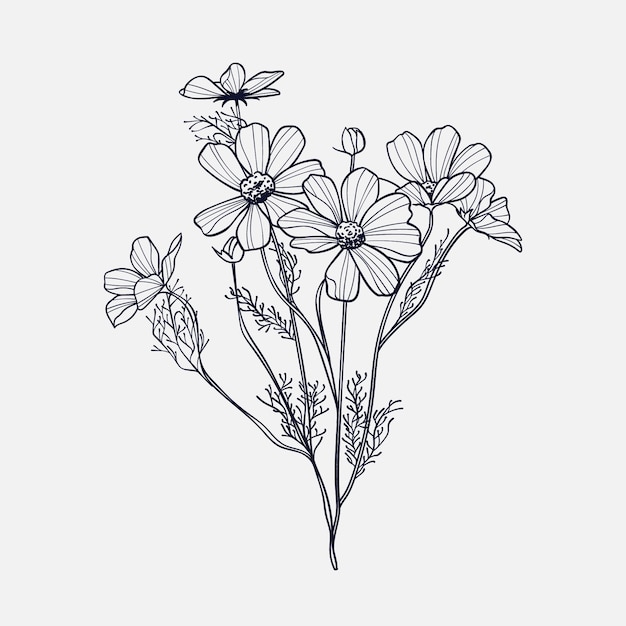 Ręcznie rysowane prosty zarys kwiatu