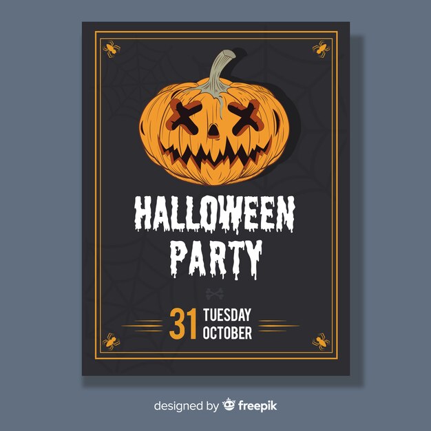 Bezpłatny wektor ręcznie rysowane przerażające halloween party plakat