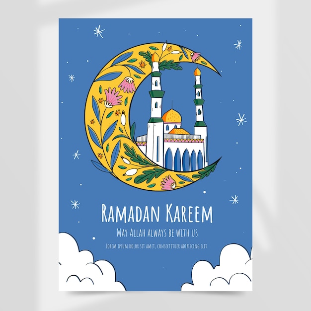 Bezpłatny wektor ręcznie rysowane ramadan kartkę z życzeniami