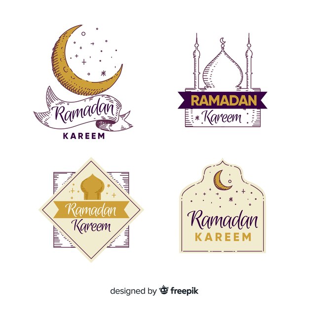 Ręcznie Rysowane Ramadan Zestaw Etykiet