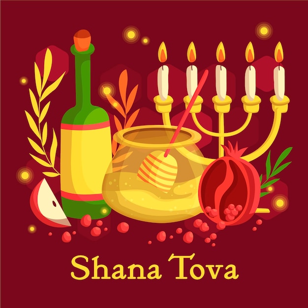 Ręcznie Rysowane Shana Tova Z Winem I świecami