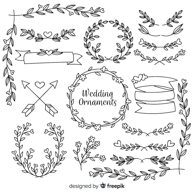 Bezpłatny wektor ręcznie rysowane ślubna kolekcja ornament