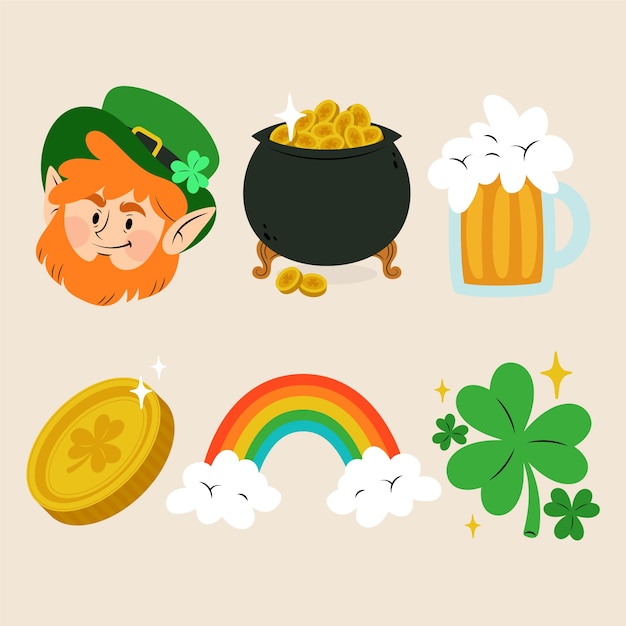 Bezpłatny wektor ręcznie rysowane st. elementy patrick's day