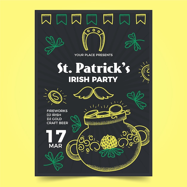 Ręcznie Rysowane St. Szablon Ulotki Patricks Day