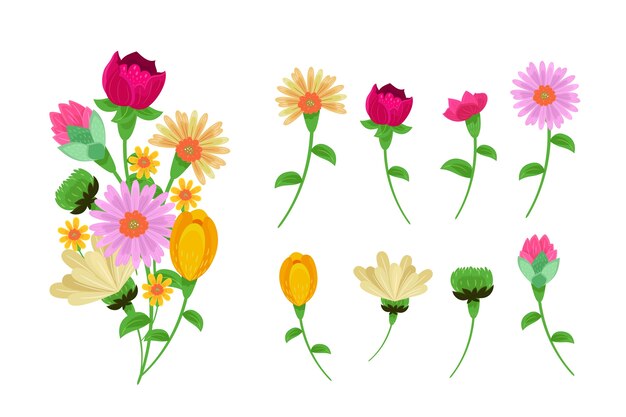 Bezpłatny wektor ręcznie rysowane styl wiosna zestaw kwiatów