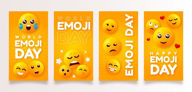 Ręcznie rysowane światowy dzień emoji na instagramowej kolekcji historii