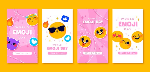 Ręcznie rysowane światowy dzień emoji na instagramowej kolekcji historii