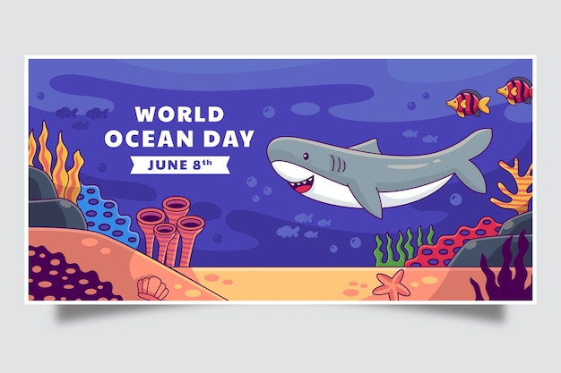 Ręcznie Rysowane światowy Dzień Oceanów Poziomy Transparent Szablon