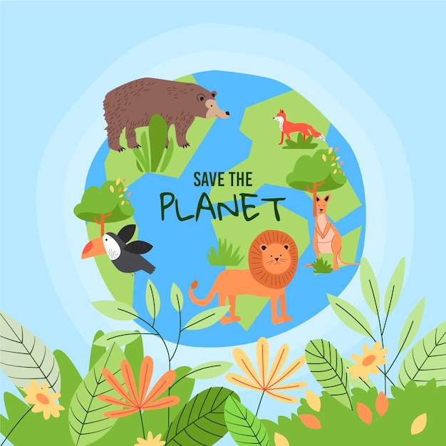 Bezpłatny wektor ręcznie rysowane światowy dzień ochrony środowiska, aby zapisać ilustrację planety