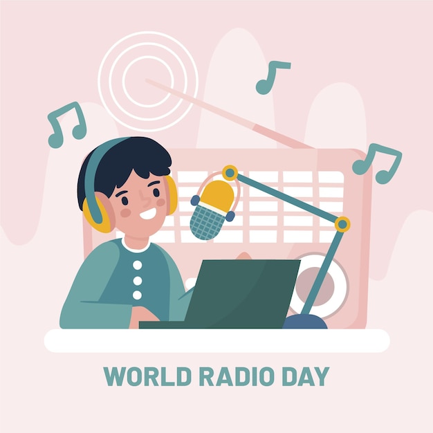 Bezpłatny wektor ręcznie rysowane światowy dzień radia z charakterem