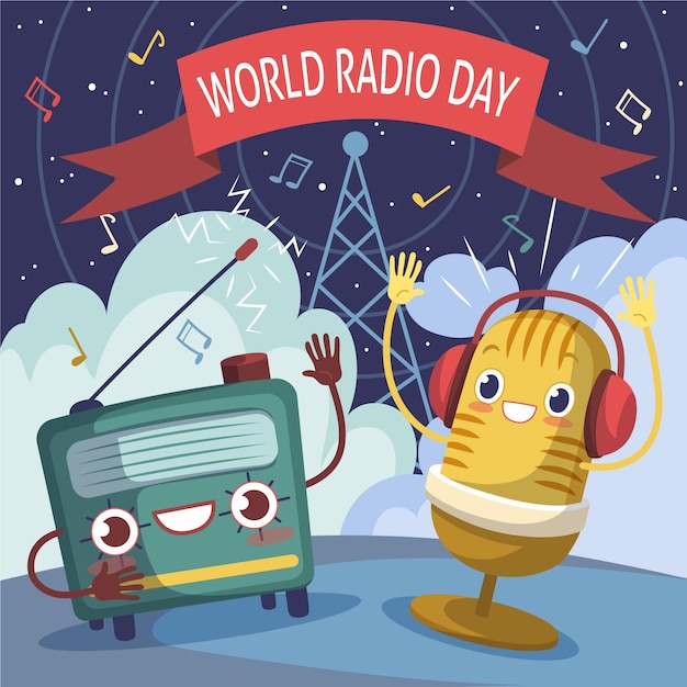 Bezpłatny wektor ręcznie rysowane światowy dzień radia