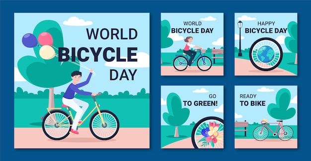 Ręcznie Rysowane światowy Dzień Rowerowy Kolekcja Postów Na Instagramie