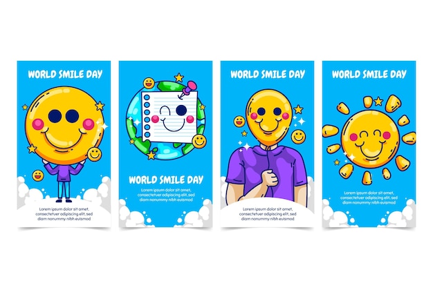 Bezpłatny wektor ręcznie rysowane światowy dzień uśmiechu kolekcja opowiadań na instagramie