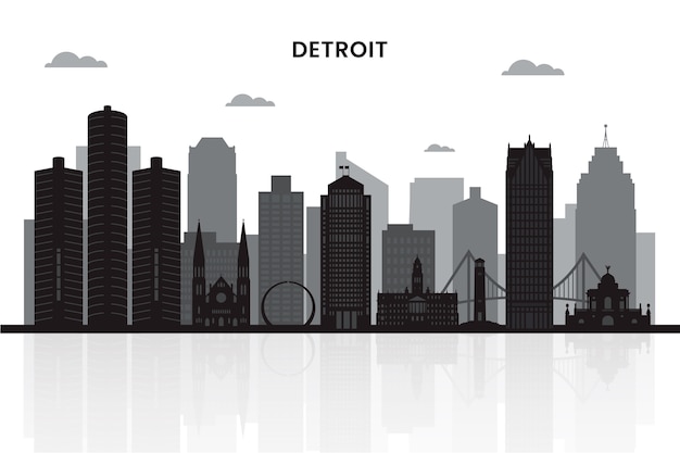 Ręcznie Rysowane Sylwetka Panoramę Miasta Detroit