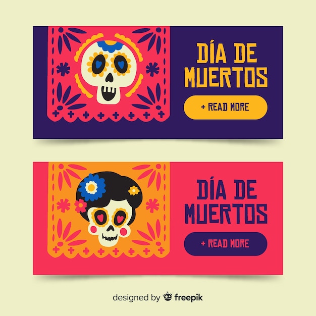 Ręcznie Rysowane Szablon Banery Día De Muertos