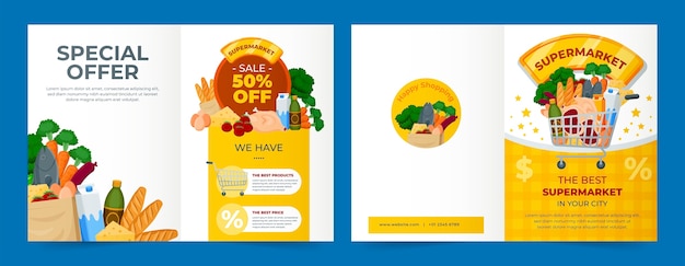 Bezpłatny wektor ręcznie rysowane szablon broszury supermarketu