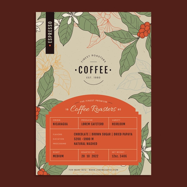 Bezpłatny wektor ręcznie rysowane szablon etykiety kawy