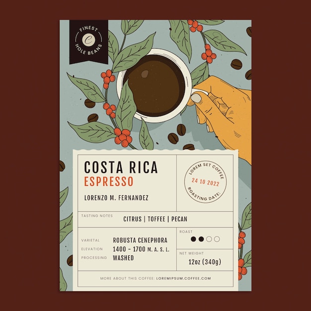 Bezpłatny wektor ręcznie rysowane szablon etykiety kawy