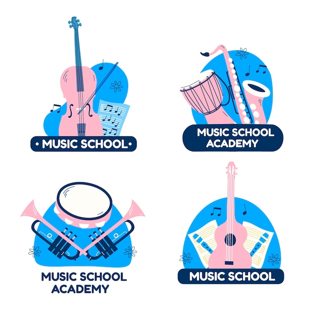 Bezpłatny wektor ręcznie rysowane szablon etykiety szkoły muzycznej