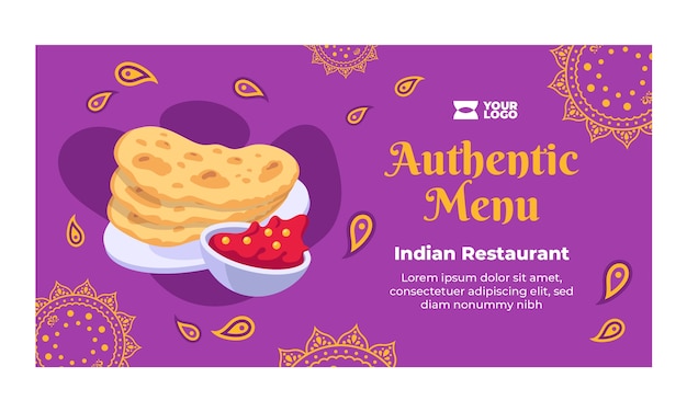Bezpłatny wektor ręcznie rysowane szablon facebook indyjskiej restauracji