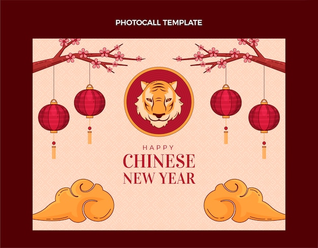Bezpłatny wektor ręcznie rysowane szablon fotoprodukcji chińskiego nowego roku