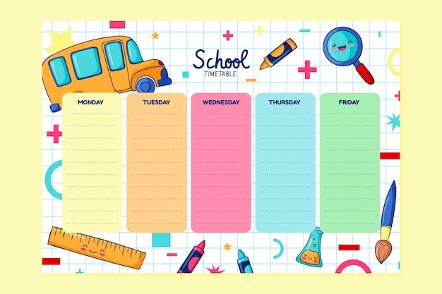 Bezpłatny wektor ręcznie rysowane szablon harmonogramu szkoły