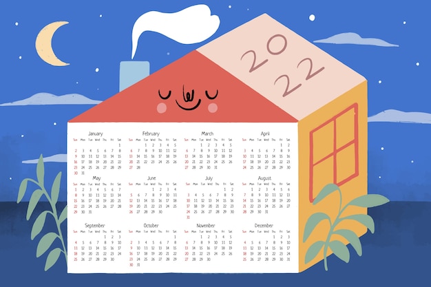 Bezpłatny wektor ręcznie rysowane szablon kalendarza 2022