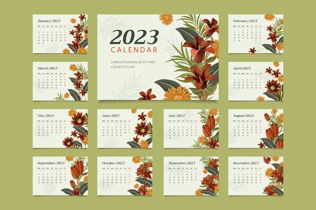 Ręcznie rysowane szablon kalendarza biurkowego 2023