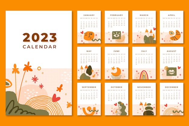 Bezpłatny wektor ręcznie rysowane szablon kalendarza miesięcznego 2023