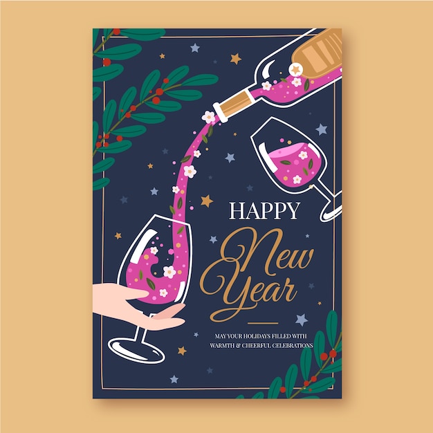 Bezpłatny wektor ręcznie rysowane szablon kartki z życzeniami nowego roku