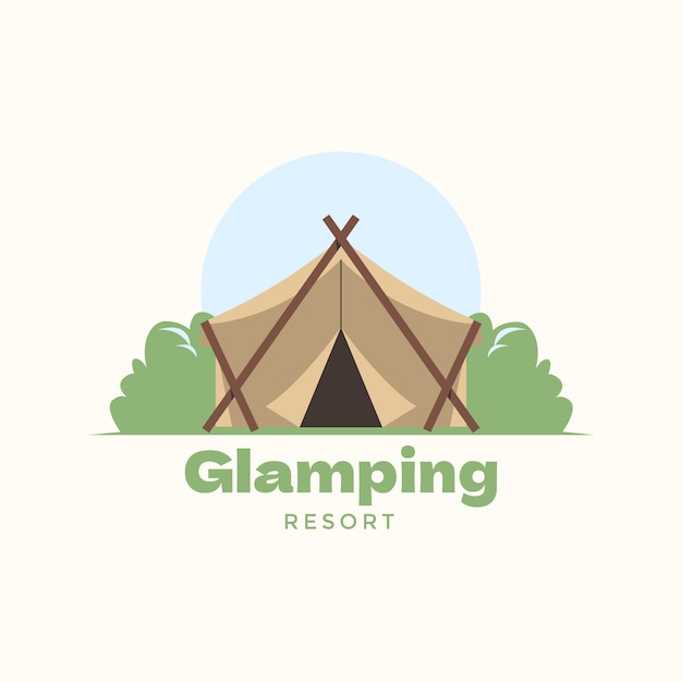 Bezpłatny wektor ręcznie rysowane szablon logo glamping w płaskiej konstrukcji