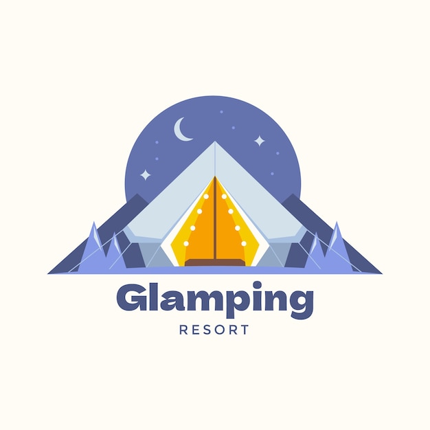 Bezpłatny wektor ręcznie rysowane szablon logo glamping w płaskiej konstrukcji