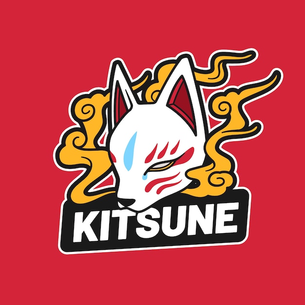 Ręcznie Rysowane Szablon Logo Kitsune O Płaskiej Konstrukcji