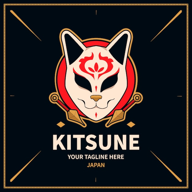 Bezpłatny wektor ręcznie rysowane szablon logo kitsune