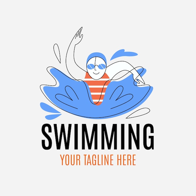 Bezpłatny wektor ręcznie rysowane szablon logo pływania o płaskiej konstrukcji