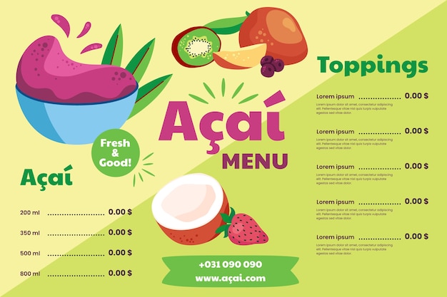 Ręcznie rysowane szablon menu acai
