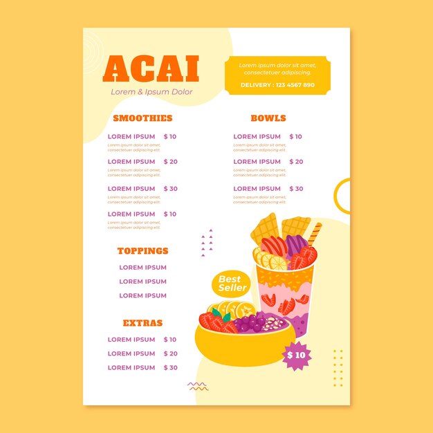 Ręcznie rysowane szablon menu acai
