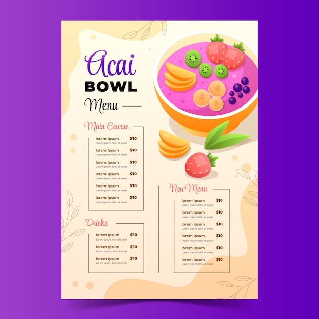 Bezpłatny wektor ręcznie rysowane szablon menu acai